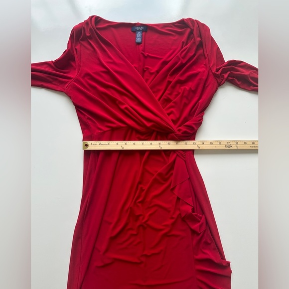 Chaps Bold Red Long Sleeve Stretch Fitted V-Neck Wrap Style Dress Women’s Large - Picture 5 of 9